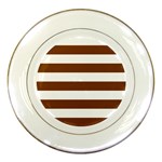 Horizontal Stripes - White and Chocolate Brown Porcelain Plate