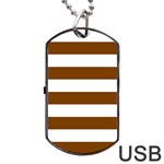 Horizontal Stripes - White and Chocolate Brown Dog Tag USB Flash (One Side)