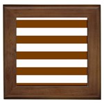 Horizontal Stripes - White and Chocolate Brown Framed Tile