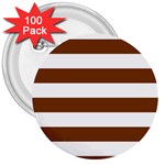 Horizontal Stripes - White and Chocolate Brown 3  Button (100 pack)