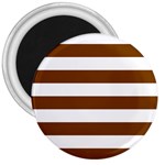 Horizontal Stripes - White and Chocolate Brown 3  Magnet