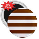 Horizontal Stripes - White and Chocolate Brown 3  Magnet (100 pack)
