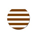 Horizontal Stripes - White and Chocolate Brown Magnet 3  (Round)