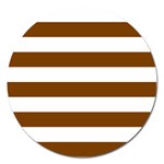 Horizontal Stripes - White and Chocolate Brown Magnet 5  (Round)