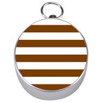 Horizontal Stripes - White and Chocolate Brown Silver Compass