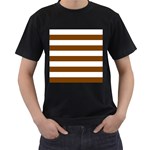 Horizontal Stripes - White and Chocolate Brown Men s T-Shirt (Black)