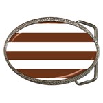 Horizontal Stripes - White and Auburn Brown Belt Buckle