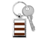 Horizontal Stripes - White and Auburn Brown Key Chain (Rectangle)