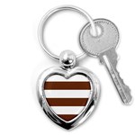 Horizontal Stripes - White and Auburn Brown Key Chain (Heart)