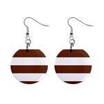 Horizontal Stripes - White and Auburn Brown 1  Button Earrings