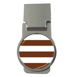Horizontal Stripes - White and Auburn Brown Money Clip (Round)