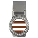 Horizontal Stripes - White and Auburn Brown Money Clip (CZ)
