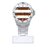 Horizontal Stripes - White and Auburn Brown Nurses Watch