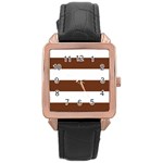 Horizontal Stripes - White and Auburn Brown Rose Gold Leather Watch