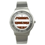 Horizontal Stripes - White and Auburn Brown Stainless Steel Watch