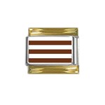 Horizontal Stripes - White and Auburn Brown Gold Trim Italian Charm (9mm)
