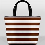 Horizontal Stripes - White and Auburn Brown Bucket Bag