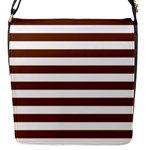 Horizontal Stripes - White and Auburn Brown Flap Closure Messenger Bag (S)