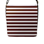 Horizontal Stripes - White and Auburn Brown Flap Closure Messenger Bag (L)