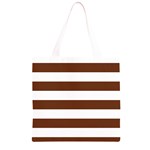 Horizontal Stripes - White and Auburn Brown Grocery Light Tote Bag