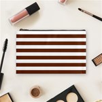Horizontal Stripes - White and Auburn Brown Cosmetic Bag (M)