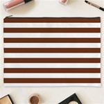 Horizontal Stripes - White and Auburn Brown Cosmetic Bag (XXXL)