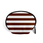 Horizontal Stripes - White and Auburn Brown Accessory Pouch (Small)
