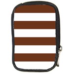 Horizontal Stripes - White and Auburn Brown Compact Camera Leather Case