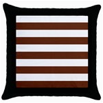 Horizontal Stripes - White and Auburn Brown Throw Pillow Case (Black)
