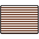 Horizontal Stripes - White and Auburn Brown Double Sided Fleece Blanket (Large) (Two Sides)