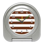 Horizontal Stripes - White and Auburn Brown Desk Alarm Clock