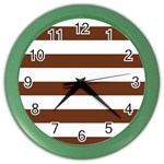 Horizontal Stripes - White and Auburn Brown Color Wall Clock