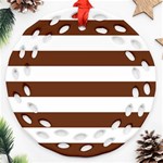 Horizontal Stripes - White and Auburn Brown Round Filigree Ornament (Two Sides)