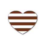 Horizontal Stripes - White and Auburn Brown Heart Coaster (4 pack)