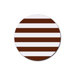 Horizontal Stripes - White and Auburn Brown Rubber Coaster (Round)