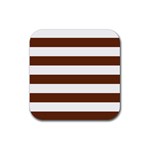 Horizontal Stripes - White and Auburn Brown Rubber Coaster (Square)