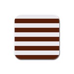 Horizontal Stripes - White and Auburn Brown Rubber Square Coaster (4 pack)