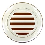 Horizontal Stripes - White and Auburn Brown Porcelain Plate