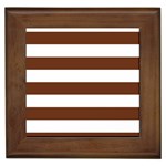 Horizontal Stripes - White and Auburn Brown Framed Tile