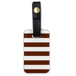 Horizontal Stripes - White and Auburn Brown Luggage Tag (One Side)