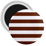 Horizontal Stripes - White and Auburn Brown 3  Magnet