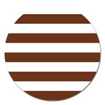 Horizontal Stripes - White and Auburn Brown Magnet 5  (Round)