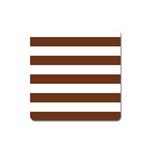 Horizontal Stripes - White and Auburn Brown Magnet (Square)