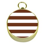 Horizontal Stripes - White and Auburn Brown Gold Compass