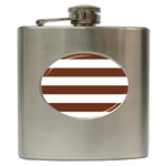 Horizontal Stripes - White and Auburn Brown Hip Flask (6 oz)