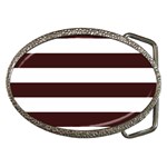 Horizontal Stripes - White and Dark Sienna Brown Belt Buckle