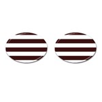 Horizontal Stripes - White and Dark Sienna Brown Cufflinks (Oval)