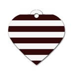 Horizontal Stripes - White and Dark Sienna Brown Dog Tag Heart (Two Sides)