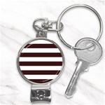 Horizontal Stripes - White and Dark Sienna Brown Nail Clippers Key Chain