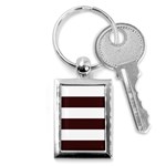 Horizontal Stripes - White and Dark Sienna Brown Key Chain (Rectangle)